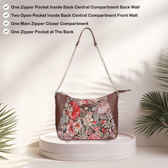 Ladies Tapestry Fabric Hobo Bag in Floral Pattern |Shoulder Sling bag, Purse - Picture 4 of 8